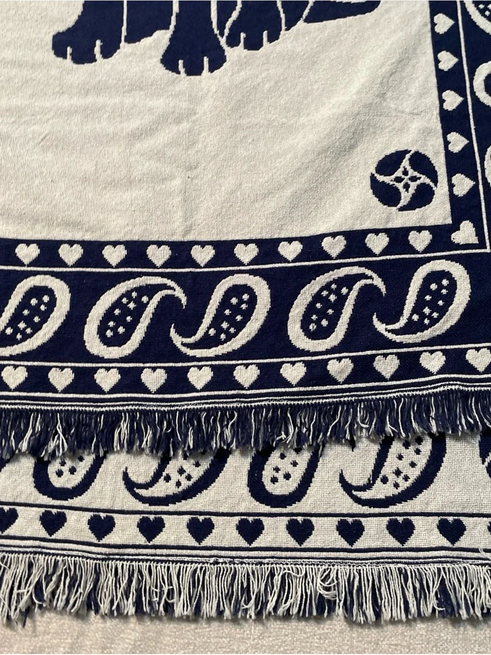Navy & Cream Cat Print Pet Blanket - Soft Decorative Throw 65”x43” Made In Spain